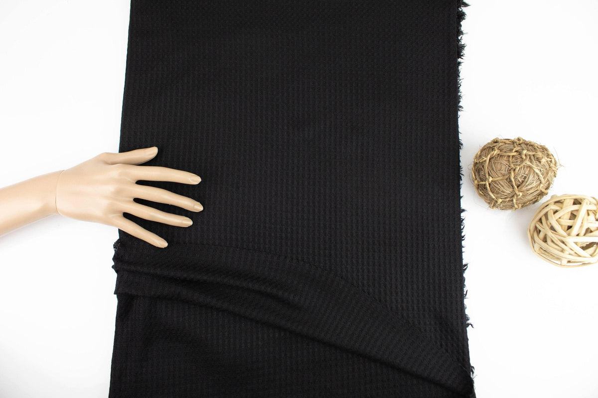 Black Thermal Waffle Sweater Knit Fabric by the yard - Felinus Fabrics
