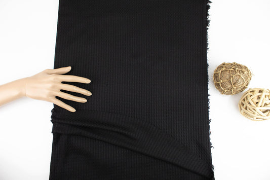 Black Thermal Waffle Sweater Knit Fabric by the yard - Felinus Fabrics