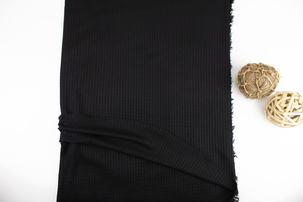 Black Thermal Waffle Sweater Knit Fabric by the yard - Felinus Fabrics