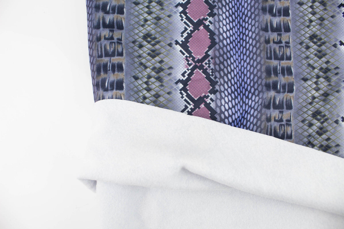 Blue Purple Digital Snake Print Polyester Knit with Fleece Back Fabric by the yard - Felinus Fabrics