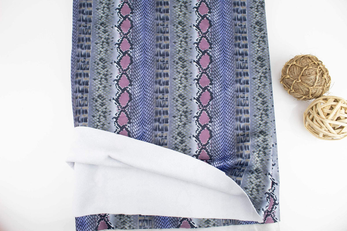 Blue Purple Digital Snake Print Polyester Knit with Fleece Back Fabric by the yard - Felinus Fabrics