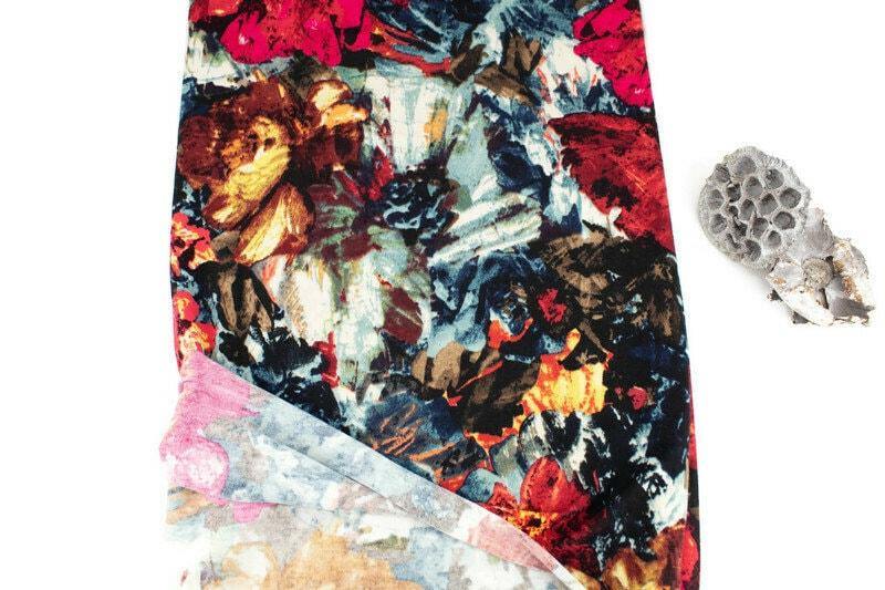 Red and Black Abstract Floral Sweater Knit Fabric by the yard - Felinus Fabrics