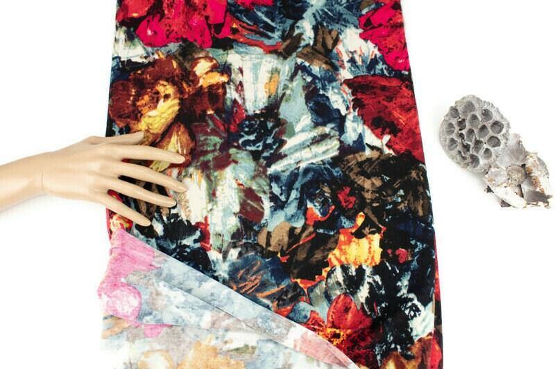 Red and Black Abstract Floral Sweater Knit Fabric by the yard - Felinus Fabrics