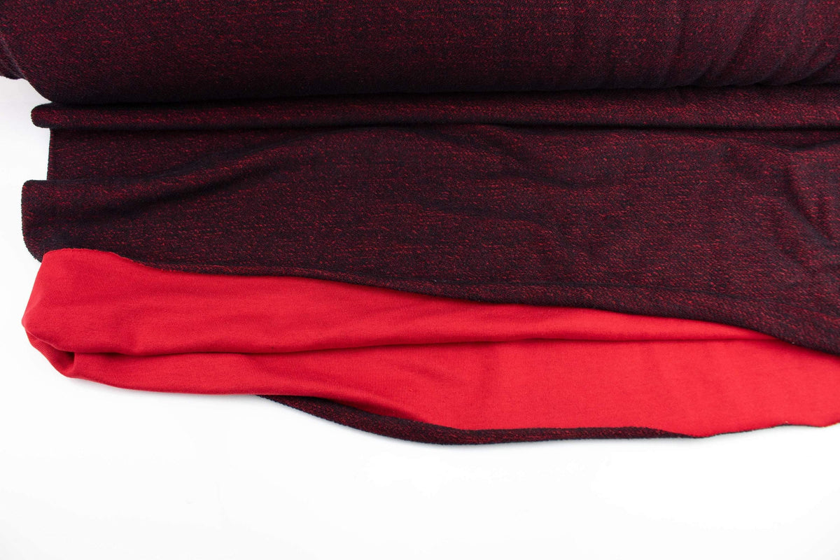 Heather Black and Red French Terry Knit Fabric Tube by the yard - Felinus Fabrics