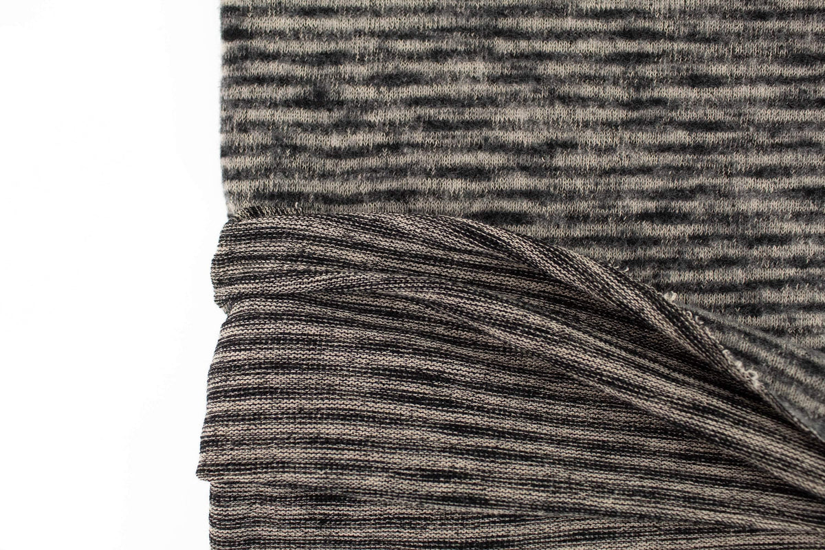 Black and Beige Narrow Stripe Brushed Sweater Knit Fabric by the yard - Felinus Fabrics