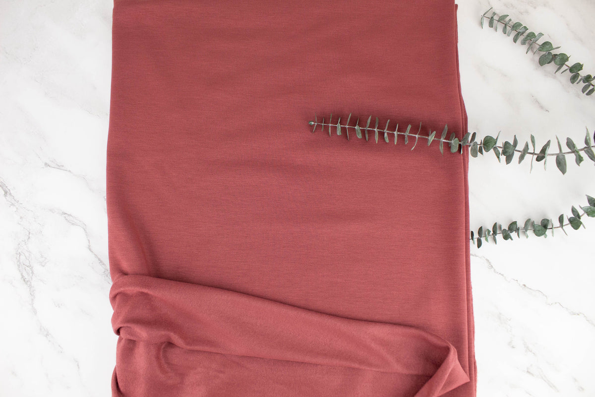 Red  Brick Brushed Baby French Terry Fleece Knit Fabric by the yard