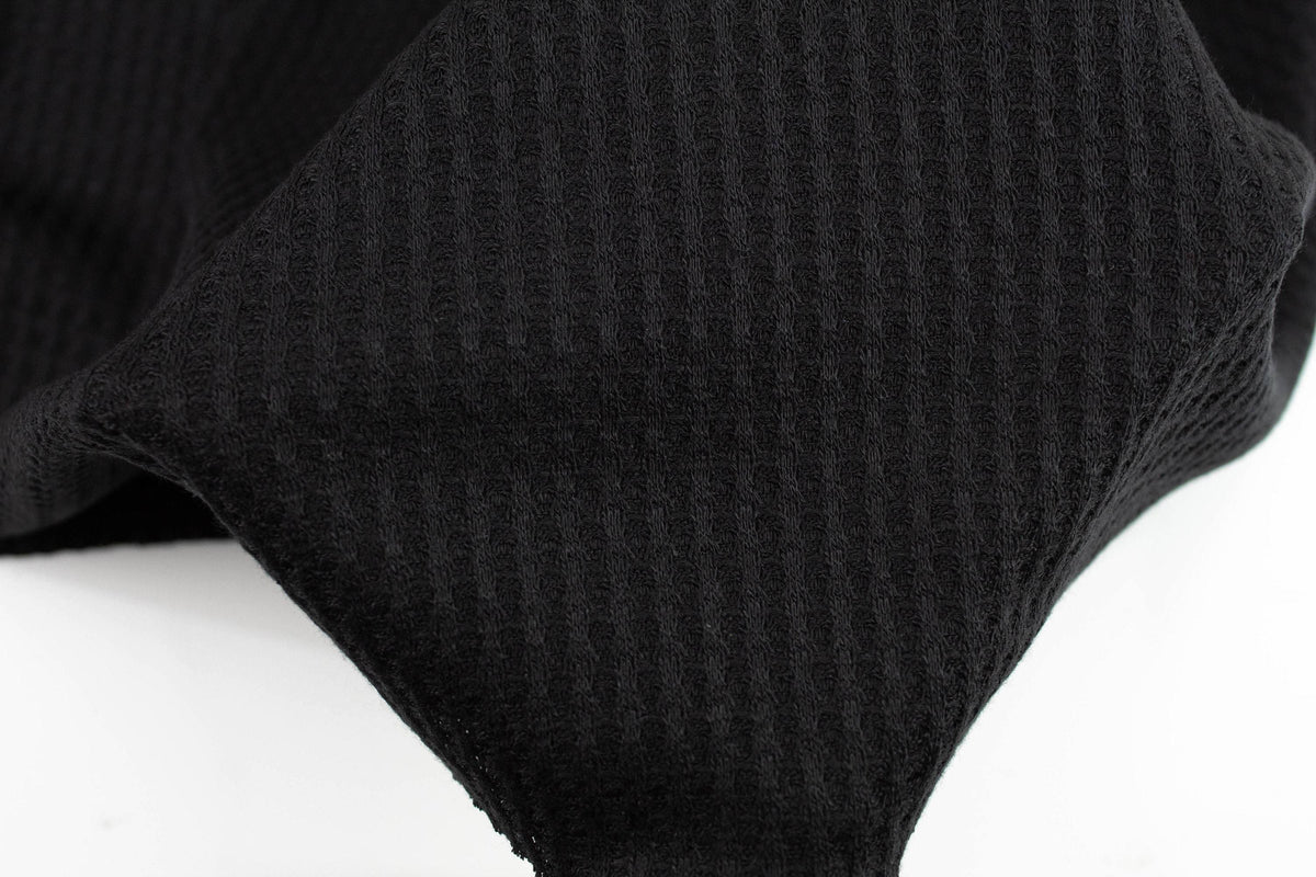 Black Thermal Waffle Sweater Knit Fabric by the yard - Felinus Fabrics