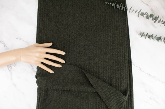 Heather Dark Green Rib Sweater Knit Fabric Remnant 2.5 yards