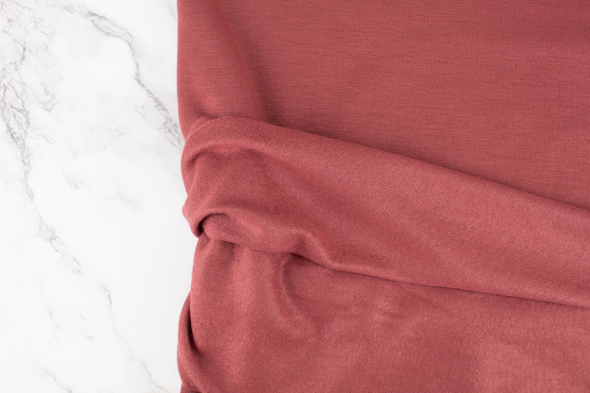 Red  Brick Brushed Baby French Terry Fleece Knit Fabric by the yard