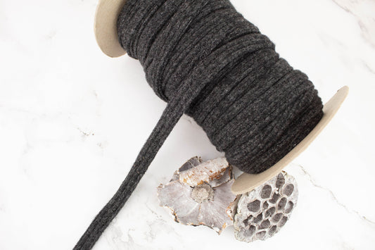 Heather Charcoal Rib Fuzzy Sweater Knit Trim Spaghetti Straps Hollow Tube Tubular Trim 5 yards