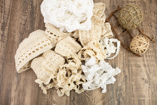 Off and Ecru Stretch Lace Trim Remnant Variety Pack 10 Trims Over 28.75 yards total 1lbs