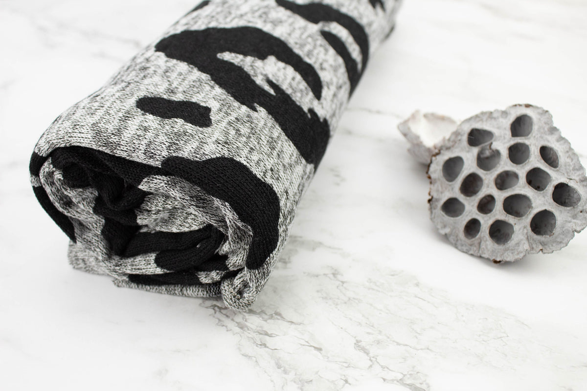 Heather Black and Gray Animal Print Open Weave Sweater Knit Fabric 1 yard and 30 inches length