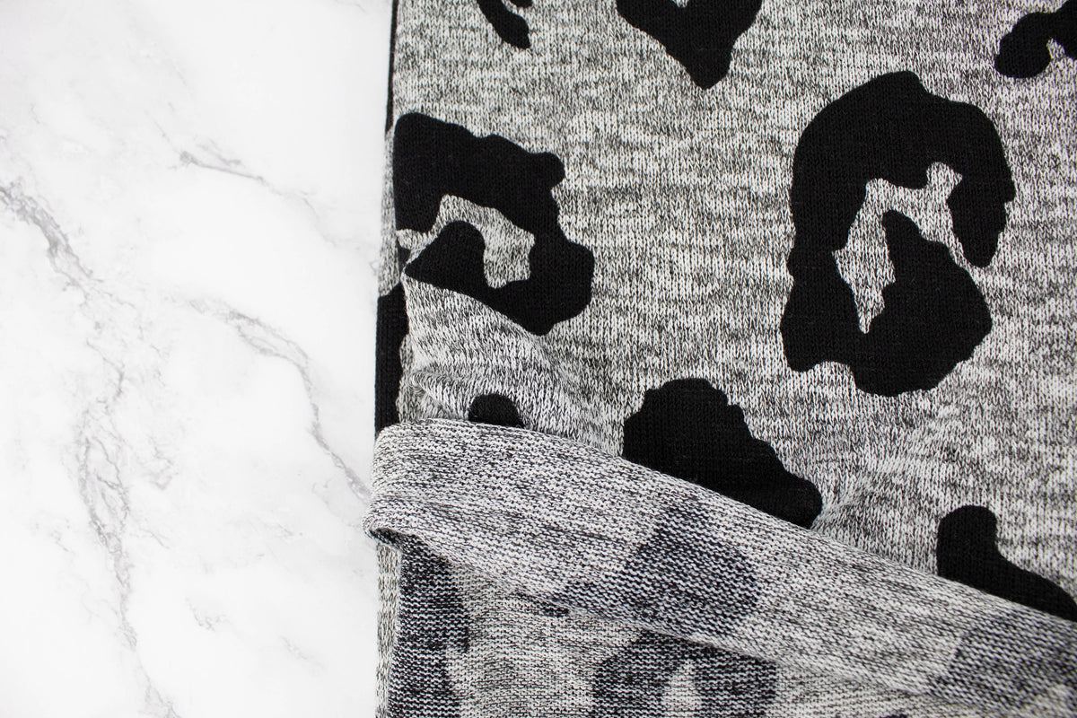 Heather Black and Gray Animal Print Open Weave Sweater Knit Fabric 1 yard and 30 inches length