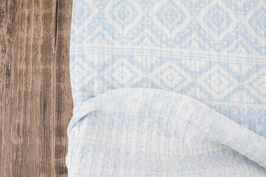 Light Blue and Off White Tribal Print Rib Sweater Knit Fabric 3 yard