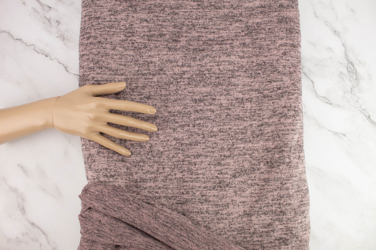 Heather Mauve Pink and Gray Lightly Brushed Hacci Sweater Knit Fabric by the yard