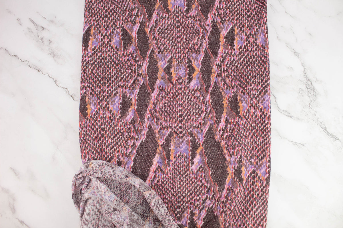 Pink and Brown snake print open weave sweater knit fabric 1.5 yards