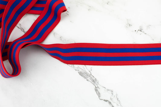 Red and Blue Stripe Elastic Waist Band Elastic Trim 1-5/8 inches width x 1.5 yards