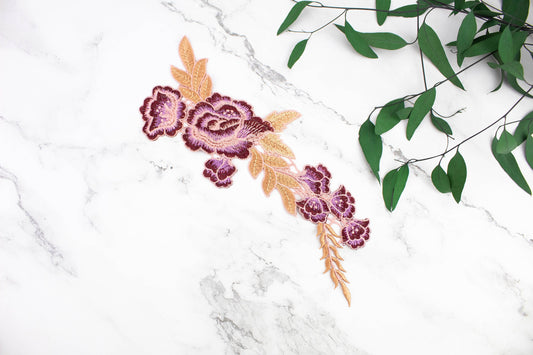 Burgundy and Beige Floral Applique