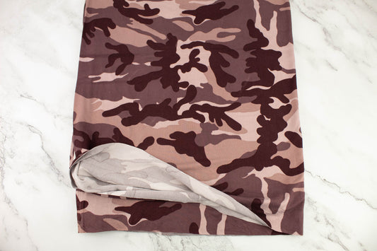 Maroon Camouflage Print Brushed Polyester Spandex Knit Fabric 32 inches length