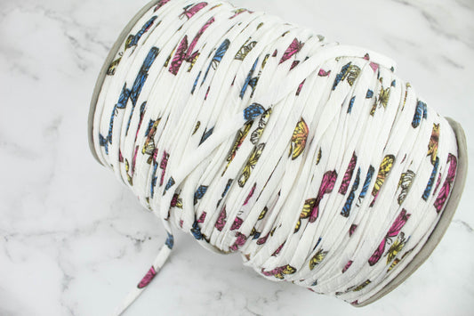 Butterfly Print Rib Knit Trim Spaghetti Straps Hollow Tube Tubular Trim 10 yards