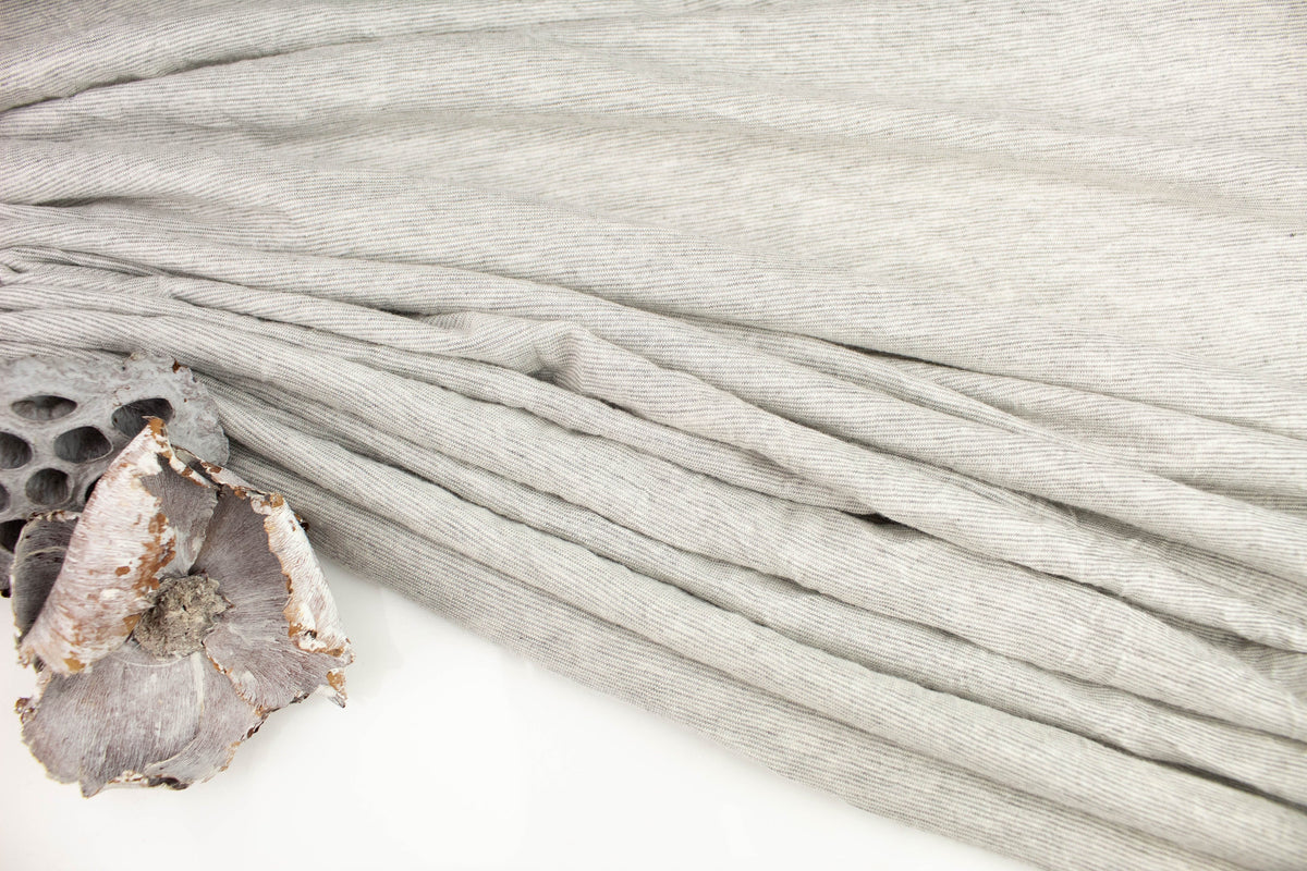 Heather Light Gray Narrow Stripe Knit Jersey Fabric by the yard Made in Italy