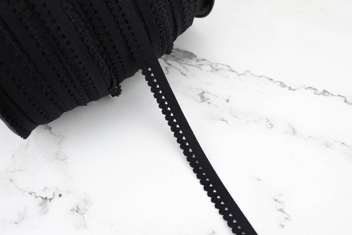 Black Fancy Picot Elastic Trim Lingerie Trim 1/2 inch width x 10 yards