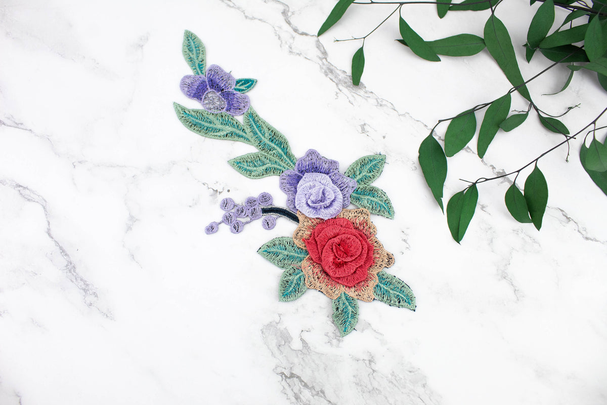 Purple and Red 3D Floral Applique