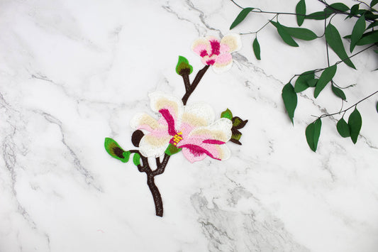 Pink and Off White Floral Applique