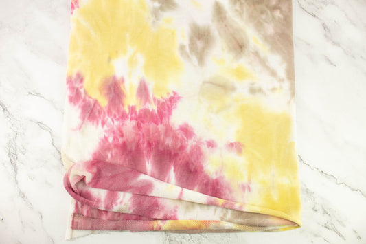 Pink Yellow and Brown Tie Dye Baby French Terry Knit Fabric 2 Pieces 1 yard 21 inches total