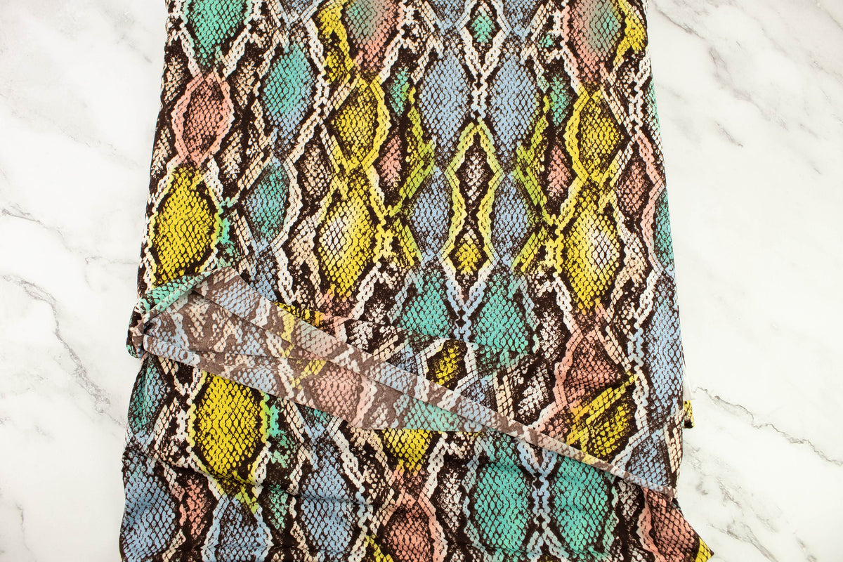 Pink and Green Multi Snake Print ITY Knit Fabric Remnant 3.5 yards