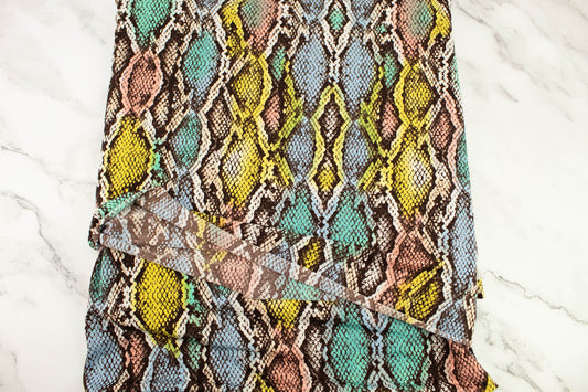 Pink and Green Multi Snake Print ITY Knit Fabric Remnant 3.5 yards