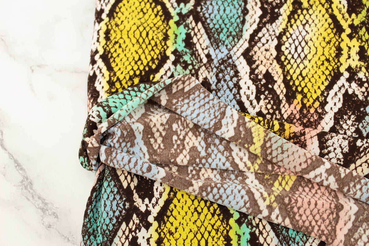 Pink and Green Multi Snake Print ITY Knit Fabric Remnant 3.5 yards