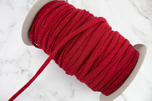 Red Shimmer Polyester Spandex Knit Trim Spaghetti Straps Hollow Tube Tubular Trim 10 yards