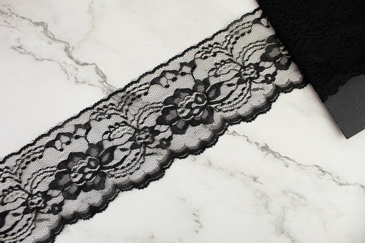 Black Floral Lace Trim Remnant  4 inches width x 5.5 yards