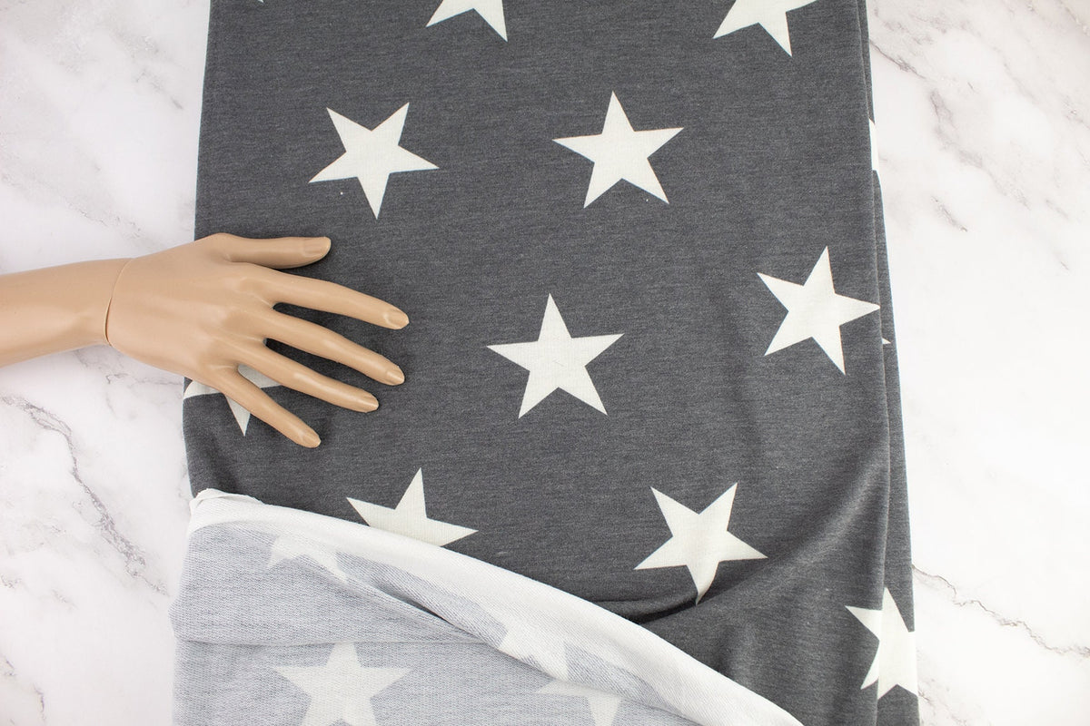 Heather Gray Star Baby French Terry Knit Fabric Remnant 2.25 yards