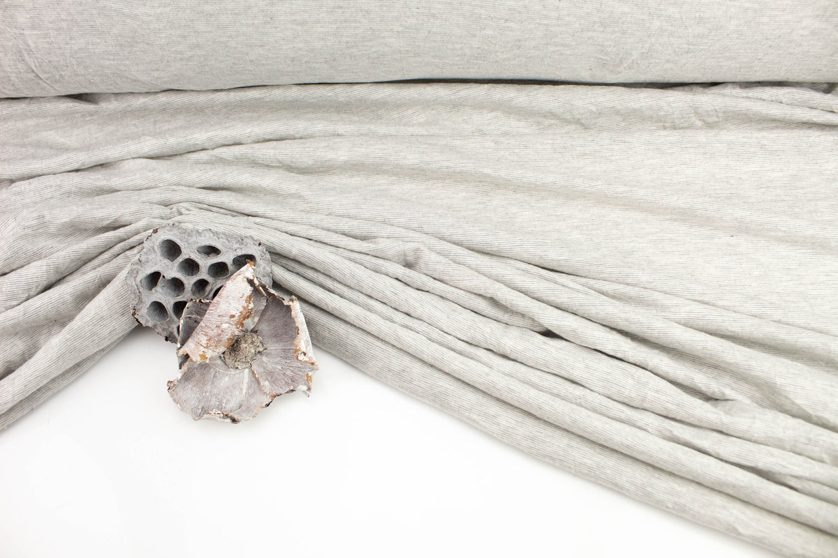 Heather Light Gray Narrow Stripe Knit Jersey Fabric by the yard Made in Italy