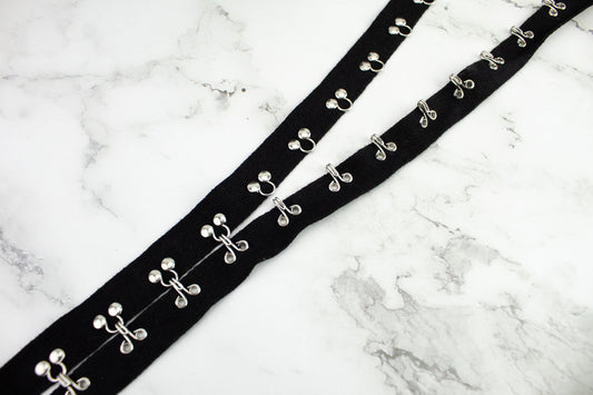 Black Hook and Eye Tape Trim Closure Fastener 1.5 inches width total by the yard