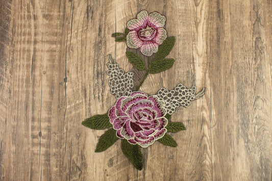 Burgundy Pink Metallic Floral Applique