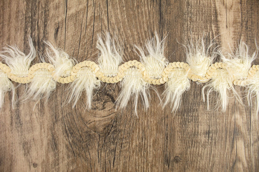 Buttercream Sequined Faux Fur Trim Remnant 1 yard 29 inches
