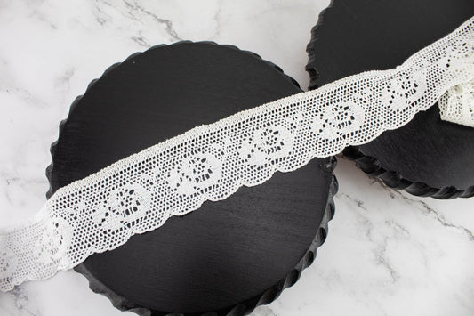 White Stretch Crochet Lace Trim Remnant 2.25 inches width x 6.5 yards