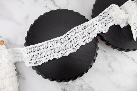 White Stretch Crochet Lace Trim Remnant 2.5 inches width x 7.75 yards