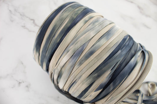Blue and Beige Tie Dye Knit Jersey Trim Spaghetti Straps Hollow Tube Tubular Trim 10 yards