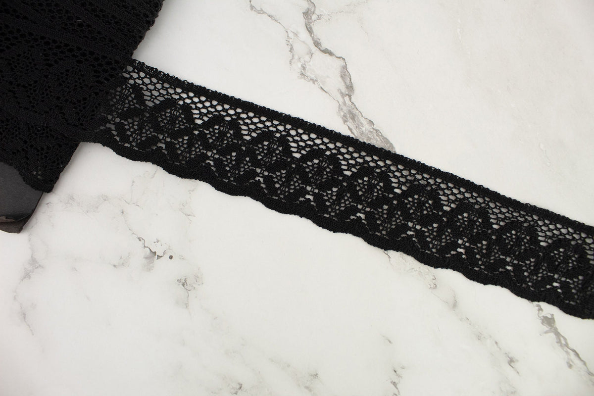 Black Floral Lace Trim Remnant  2-1/8 inches width x 7.5 yards