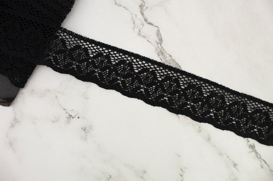 Black Floral Lace Trim Remnant  2-1/8 inches width x 7.5 yards
