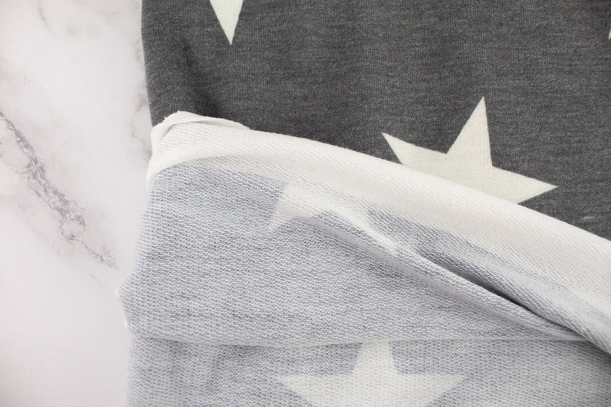 Heather Gray Star Baby French Terry Knit Fabric Remnant 2.25 yards