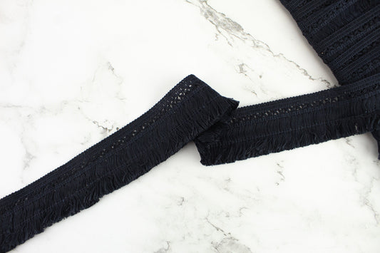 Navy Fancy Braided Fringe Trim 1.5 inches width x 2 yards Made in Italy