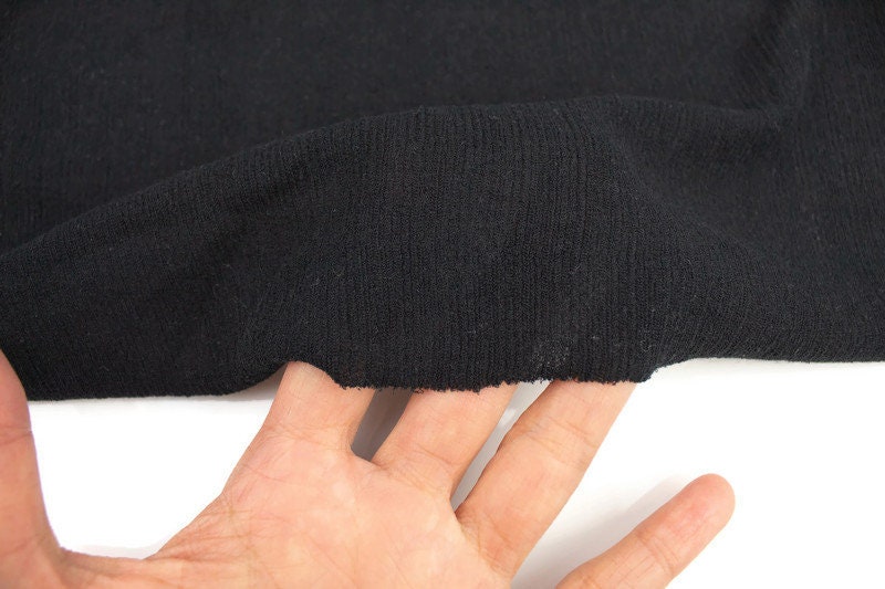 Black Mini Rib Transparent Light Weight Sweater Knit Fabric Designer Fabric by the yard