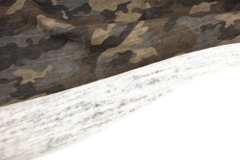 Olive Brown Camouflage Cotton Sweater Knit Fabric Designer Fabric Extra Wide by the yard