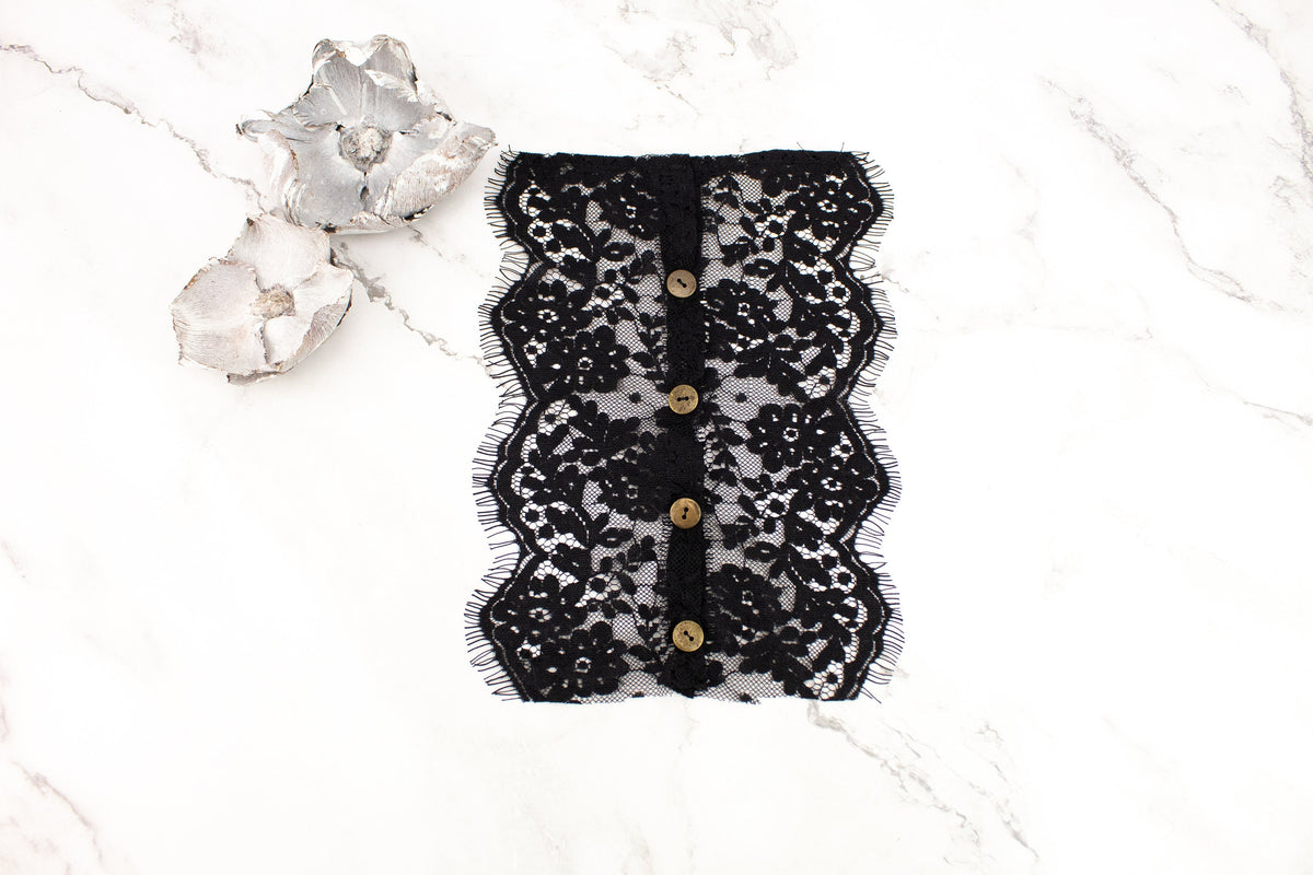 Black Lace Buttoned Applique