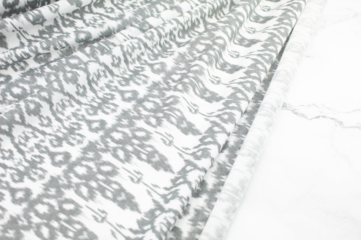 Gray and Off White Ikat Like Light Weight Sweater Knit Fabric by the yard